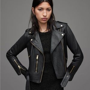 All Saints Balfern Gold Leather Biker Jacket